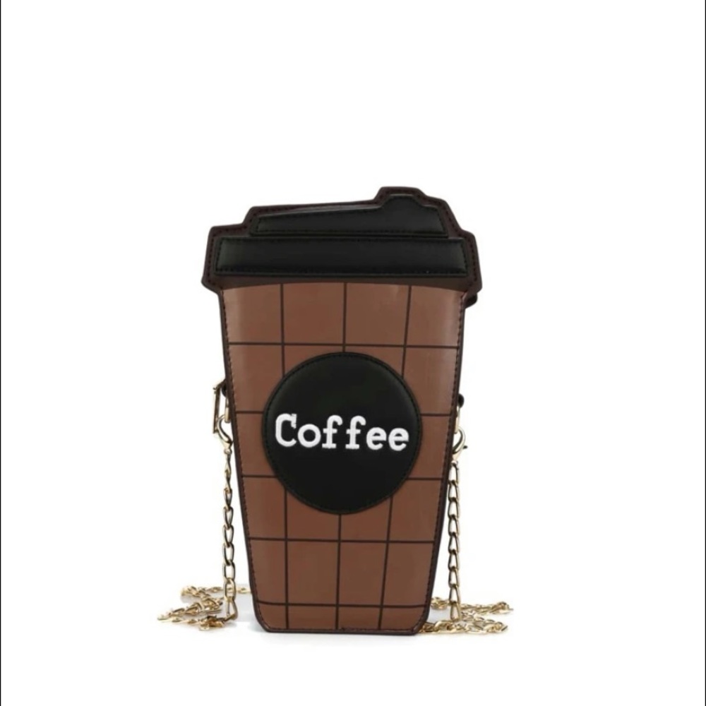 WORN ONCE ☕️Cup Design Letter Patch Novelty Bag☕️ - Picture 4 of 7